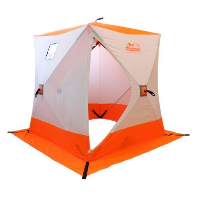 Палатка зимняя куб СЛЕДОПЫТ 1,5 х1,5 м, Oxford 240D PU 1000, 2-местная, цв. бело-оранж.