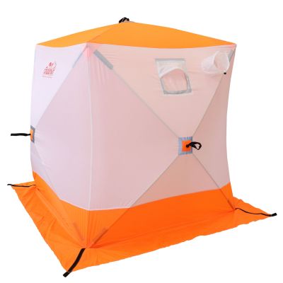 Палатка зимняя куб СЛЕДОПЫТ 1,8 х1,8 м, Oxford 210D PU 1000, 3-местная, цв. бело-оранж.